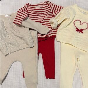 Carter's & Cloud Island Red White and Cream Knit Matching Sets - 3pc